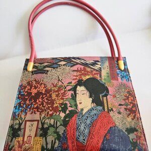 ICON handbag w/ Japanese ukiyo-e woodblock print: Chrysanthemums by Sendagi